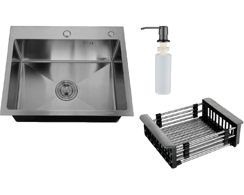 Мойка кухонная РМС MR MR-5843BL c корзиной и дозатором, графит