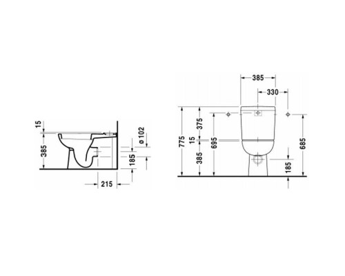 Duravit D-Code Унитаз-моноблок 65х35.5см., с отдельным бачком, с механизмом слива, слив универсальный, цвет: белый. 0927100004,  21180900002