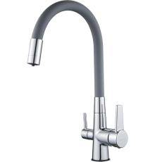 Смеситель для кухни D-lin D159317-2 с гибким изливом, хром, серый