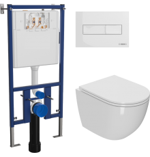 Комплект Унитаз подвесной Bauedge Bau Dream Hurricane-2 безободковый, с микролифтом, белый + Инсталляция DIWO 4501 + Кнопка 7320 белая