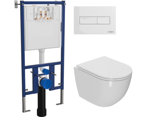 Комплект Унитаз подвесной Bauedge Bau Dream Hurricane-2 безободковый, с микролифтом, белый + Инсталляция DIWO 4501 + Кнопка 7320 белая