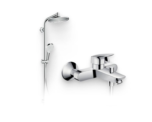 Душевой комплект Смеситель Hansgrohe Logis 71400000 + Стойка Crometta S 240 1jet Showerpipe Rеno 27270000 EcoSmart