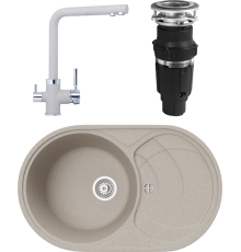Комплект Мойка кухонная TopZero Alla 780.500-58 Beach + Смеситель Alphons beach 58 + Измельчитель Bone Crusher BC 610-AS