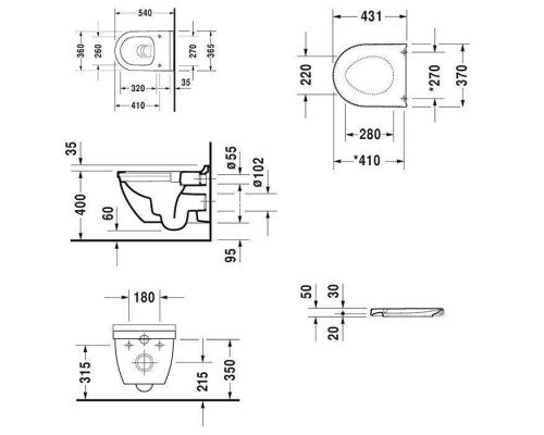 Duravit Starck 3 Комплект: подвесной унитаз Rimless + сиденье с микролифтом (Soft Close). 45270900A1 (2527090000+006389)