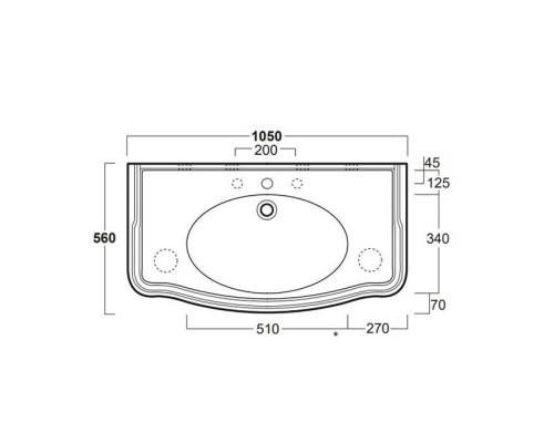 SIMAS Arcade 105 Раковина-консоль 105х56 см, 3 отв., цвет: белый. AR874bi*3,  MNSLENbi