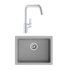 Комплект Мойка Rivelato Berkana BK-50 grigio metallizzato + Смеситель Grohe Eurosmart