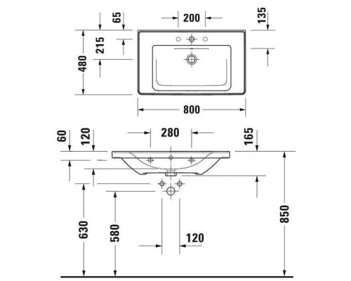 Duravit D-Neo Раковина 80х48см., накладная, с переливом,1 отв., цвет: белый. 2367800000