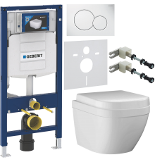 Комплект Унитаз подвесной Grohe Euro Ceramic 3920600H компактный + Крышка 39330001 с микролифтом + Инсталляция Geberit Duofix UP 320 111.300.00.5 + Кнопка Sigma 01 115.770.11.5 белая + Крепления 111.815.00.1 к стене + Шумоизоляция 156.050.00.1
