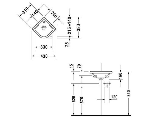 Duravit Ph. Starck 3 Раковина 43x38 см, 1 отв., цвет: белый. 0752440000
