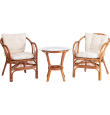 Комплект садовой мебели TetChair New Bogota (2 кресла + стол со стеклом), с подушками, ротанг, coco brown