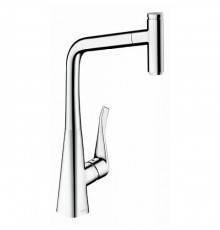Hansgrohe Metris Select M71 Смеситель  для кухни на 1 отв, поворотный и выдвижной излив 1jet, кнопка вкл/выкл воды, цвет: хром. 14884000