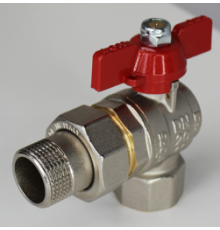 Кран шаровой, ELSEN, полнопроходной, угловой, 1/2, НВ, PN 40, T°C -от -20 до +140, ручка-бабочка, с разъемным соединением, латунь