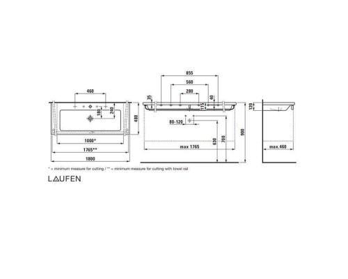 Laufen Living Square Раковина 180x48см, с 1 отв., цвет: белый. 8.1643.8.000.104.1 Laufen Living Square Раковина 180x48см, с 1 отв., цвет: белый. 8.1643.8.000.104.1