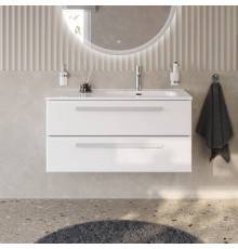 Тумба с раковиной Cezares Eco Cer-N 100 R, bianco lucido, раковина Duet 100 R, ручки сатин
