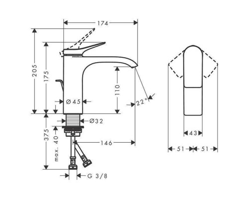 Hansgrohe Vivenis Смеситель для раковины, на 1 отв., с донным клапаном, цвет: черный матовый. 75020670 Hansgrohe Vivenis Смеситель для раковины, на 1 отв., с донным клапаном, цвет: черный матовый. 75020670