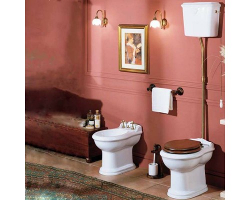 Azzurra Jubilaeum Унитаз напольный 59x40xH42 см, слив в стену, с высоким бачком, с механизмом и трубой, цвет фурнитуры: бронза, цвет: Bianco lucido. B1900TB br,  JUCSAL000000BI/(JUB400/C bi),  JUVCTPB00000BI/(JUB100/P bi)