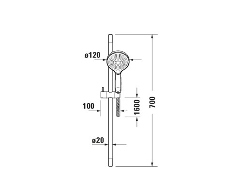 Duravit Shower Душевая система: штанга 70см., шланг 160см и ручной душ Oslash;12см., 3 режима, цвет: хром. UV0680003C10