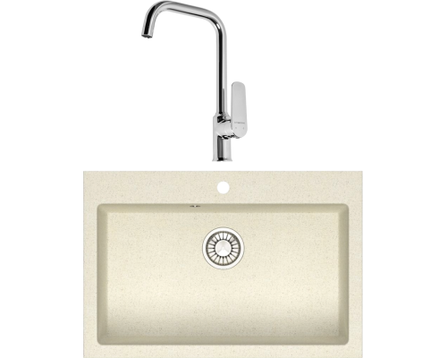 Комплект Мойка кухонная Domaci Болонья М-39-003 бежевая + Смеситель STWORKI