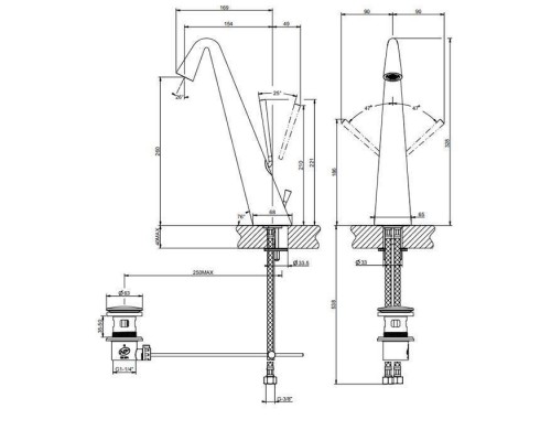 Gessi Cono Смеситель для раковины высокий с донным клапаном на 1 1/4rdquo;, соединительные шланги на 3/8, цвет: finox. 45004#149