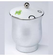 THG CAPUCINE VERT DECOR PLATINE Китайская лакированная коробка с белой керамической крышкой Oslash;126 мм., middle size, декор платина/зеленый, цвет: белый. A7E-A02-4621