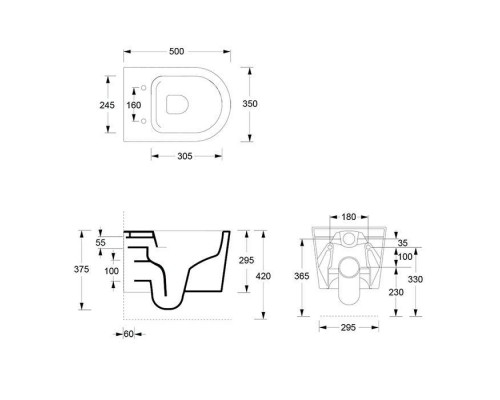 Alice Form Унитаз 50х35см., подвесной, безободковый, с сиденьем и крышкой с микролифтом, с набором для крепления, цвет: белый глянцевый. 22300101SET
