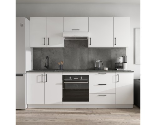 Кухонный гарнитур Domaci Болонья 240 см, фасад белый, ручка черная, столешница луна KUH-1000004