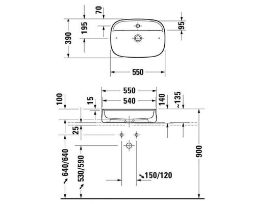 Duravit Zencha Раковина 55х39х14см., накладная, 1 отв., цвет: белый глянцевый. 2374550071