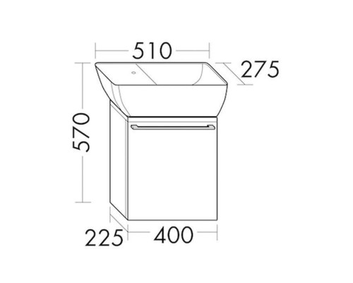 BurgBad Bel База с умывальником 51х27.5х57см  1 дверка правая R,ручка выемка, подвесная, цвет: белый глянцевый F0590 с зеркалом со светодиодной подсветкой. SEEK051RF0590C0001*1,  SIEF040L