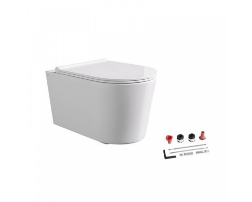 Alice Form Унитаз 50х35см., подвесной, безободковый, с сиденьем и крышкой с микролифтом, с набором для крепления, цвет: белый глянцевый. 22300101SET