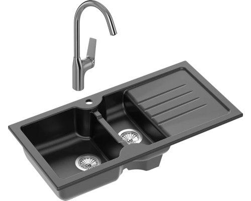 Комплект Мойка кухонная Domaci Сиена 54100-110 черная матовая + Смеситель STWORKI HDA5708XH2
