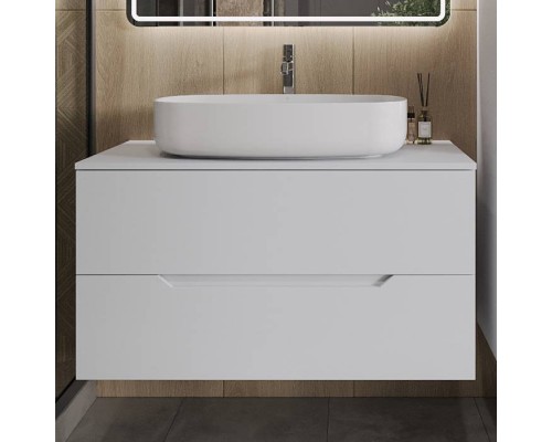 Тумба с раковиной Orange Line 100 подвесная, 2 ящика, матовая белая с раковиной B07-675W