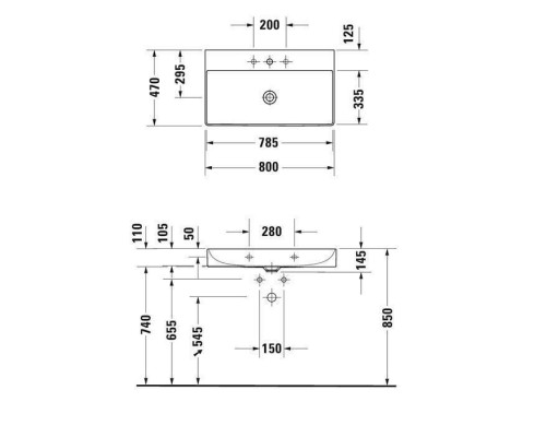 Duravit DuraSquare Раковина накладная 80x47см., с 1 отв., без перелива, цвет: белый. 2353800071