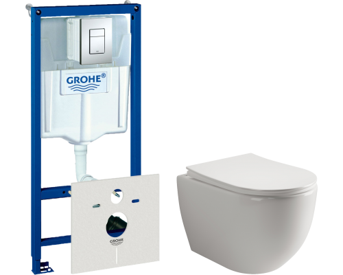 Комплект Унитаз подвесной Ceramicanova Mia Rimless CN1805 + Инсталляция Grohe Rapid SL 38772001 3 в 1 с кнопкой смыва + Шумоизоляция 37131000