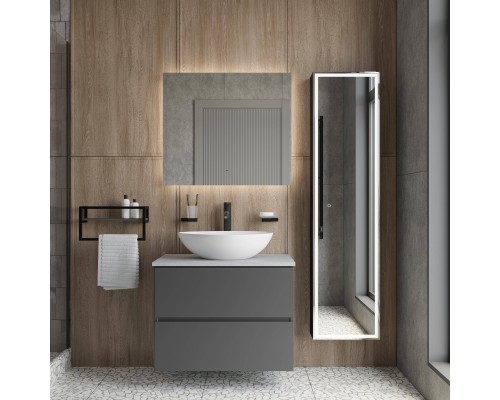 Мебель для ванной комнаты STWORKI Колдинг 80 антрацит, с раковиной Moduo 55 Leaf, столешница серая матовая Мебель для ванной комнаты STWORKI Колдинг 80 антрацит, с раковиной Moduo 55 Leaf, столешница серая матовая
