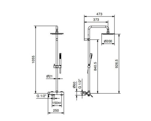 Fantini Nostromo Душевая стойка, с верхнем душем 20см., с ручным душем и смесителем, цвет: хром. 86 02 8130