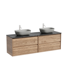 Тумба с раковиной Sancos Marmi 2.0 160, дуб чарльстон, столешница черный мрамор TT160A1X, раковина CN6009MH