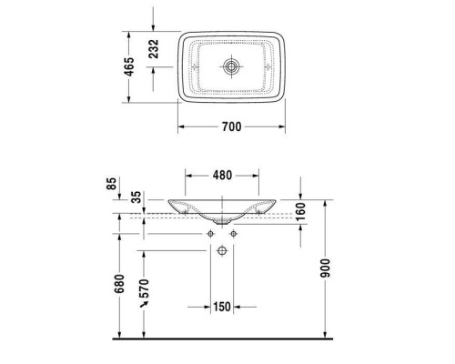 Duravit PuraVida Раковина 70х46.5см, без отв., накладная, цвет: белый. 0369700000