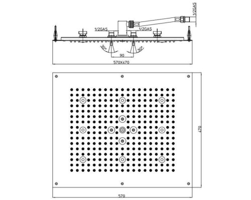 BOSSINI Dream Верхний душ 570 x 470 мм, с 8 LED RGB, 2 режима (дождь, распыление), блок питания/управления, Cromoterapia, цвет: хром. H38661.030