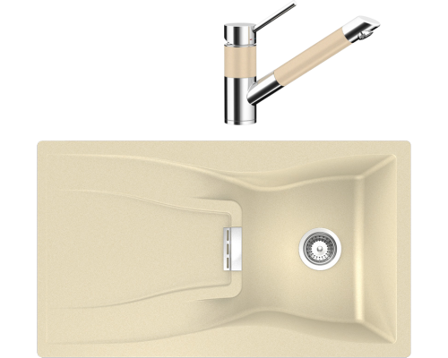 Комплект Мойка Schock Waterfall 45D (D-100) Cristadur аворио, интегрированная + Смеситель Cristadur SC-200 аворио