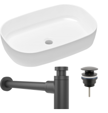 Комплект Раковина Lavinia Boho Bathroom Sink Slim 33311003 + Донный клапан Wellsee Drainage System 182140000 матовый черный + Сифон 182105000 матовый черный