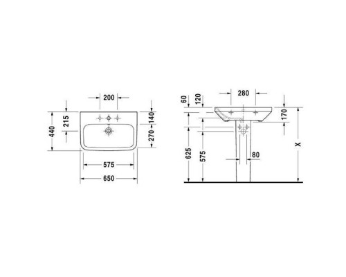 Duravit DuraStyle Раковина 65х44 см, 1 отв., с переливом, цвет: белый. 2319650000