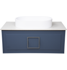 Тумба с раковиной La Fenice Cubo 90 подвесная, blu grigio, ручка хром, столешница белый мрамор, раковина белая матовая