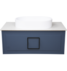 Тумба с раковиной La Fenice Cubo 90 подвесная, blu grigio, ручка черная, столешница белый мрамор, раковина белая матовая