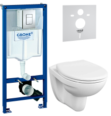 Комплект Унитаз подвесной VitrA S10 7855B003-0075 + Крышка S20 84-003-019 с микролифтом, петли хром + Инсталляция Grohe Rapid SL 38772001 3 в 1 с кнопкой смыва + Шумоизоляция 37131000