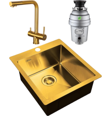Комплект Мойка кухонная Zorg Light ZL R 450510 BRONZE + Смеситель Inox SZR-7039 BRONZE бронза + Измельчитель Inox D ZR-75 D