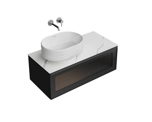 Kerama Marazzi ICONICO Тумба подвесная 100 с рифленым стеклом, 1 ящик, со столешницей, цвет: черный. IC.100.1\BLK,  CO5.SG50008220R\100