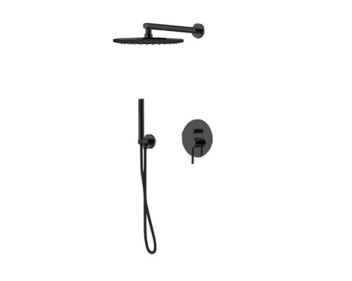 Gattoni Circle One Комплект для ванны со смесителем двстроенным на 2 вых, ручной лейкой и верхним душем 250мм, цвет: черный матовый. 9090/PDNO