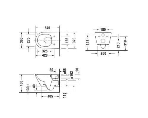 Duravit D-Code Унитаз подвесной 54х37см, безободковый, цвет: белый. 29030900212
