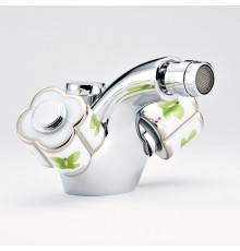 THG CAPUCINE VERT DECOR PLATINE Смеситель для биде на 1 отверстие, с донным клапаном, декор платина/зеленый, цвет: хром. A7E-A02-3202