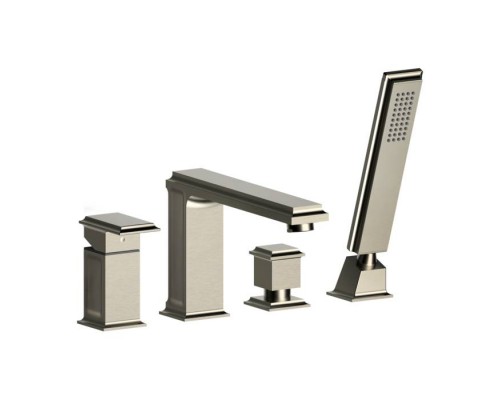 Gessi Eleganza Смеситель для ванны на 4 отверстия, с переключателем, изливом и ручным душем, цвет: Finox. 46037#149